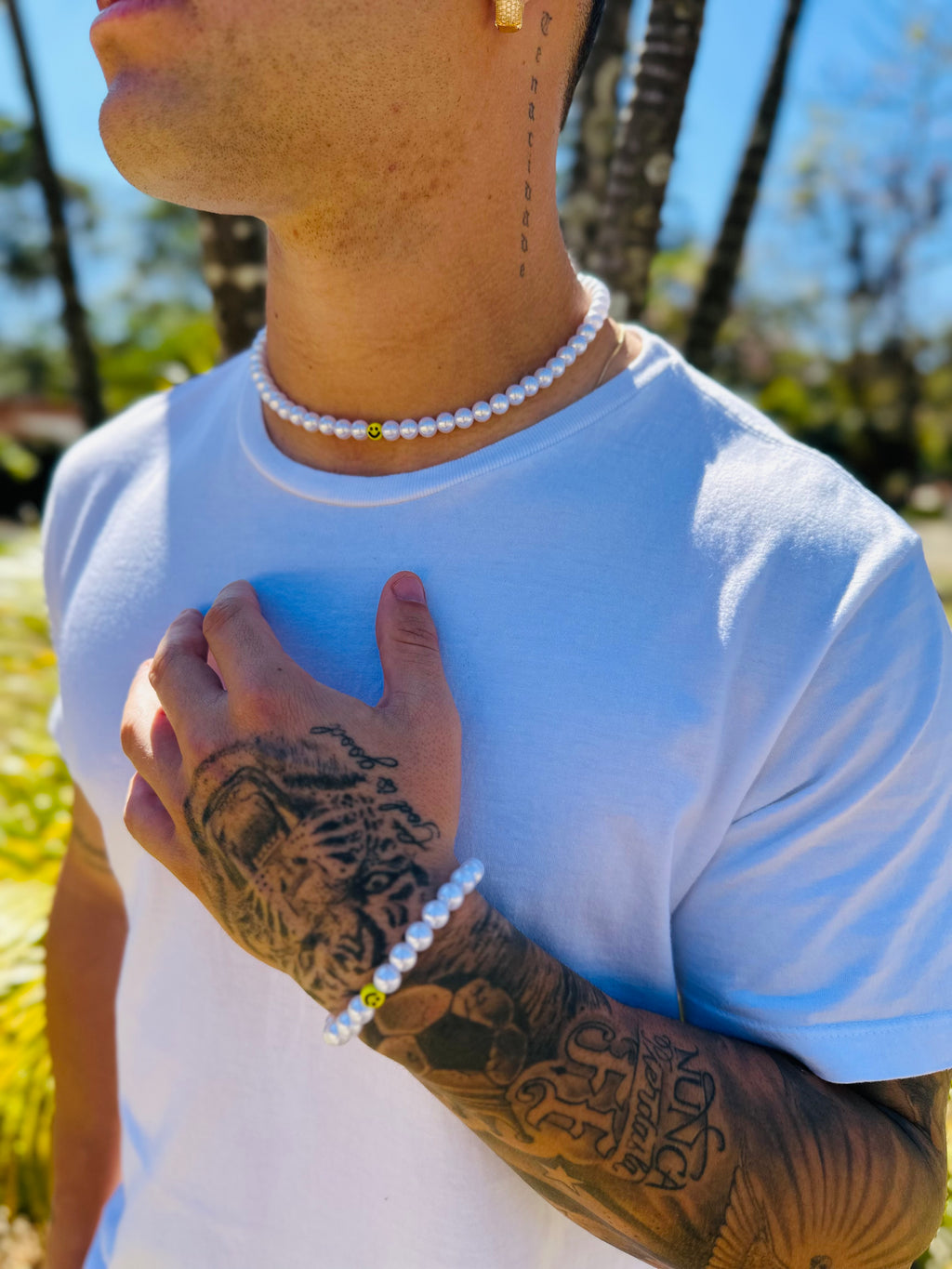 Colar Choker Pérola Branca Smile