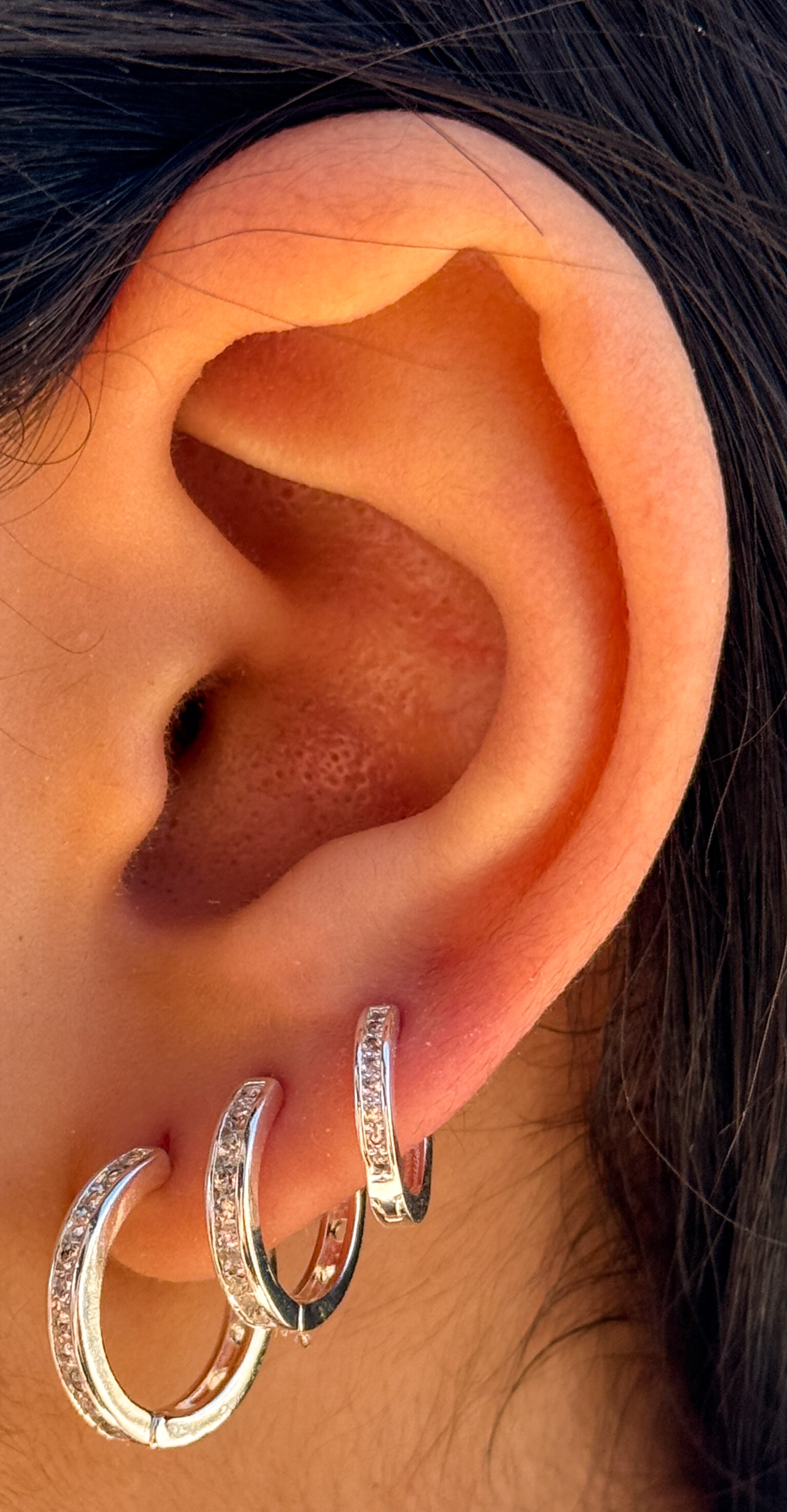 Trio Brinco Articulado Cravejado Quadrado banhado a Prata