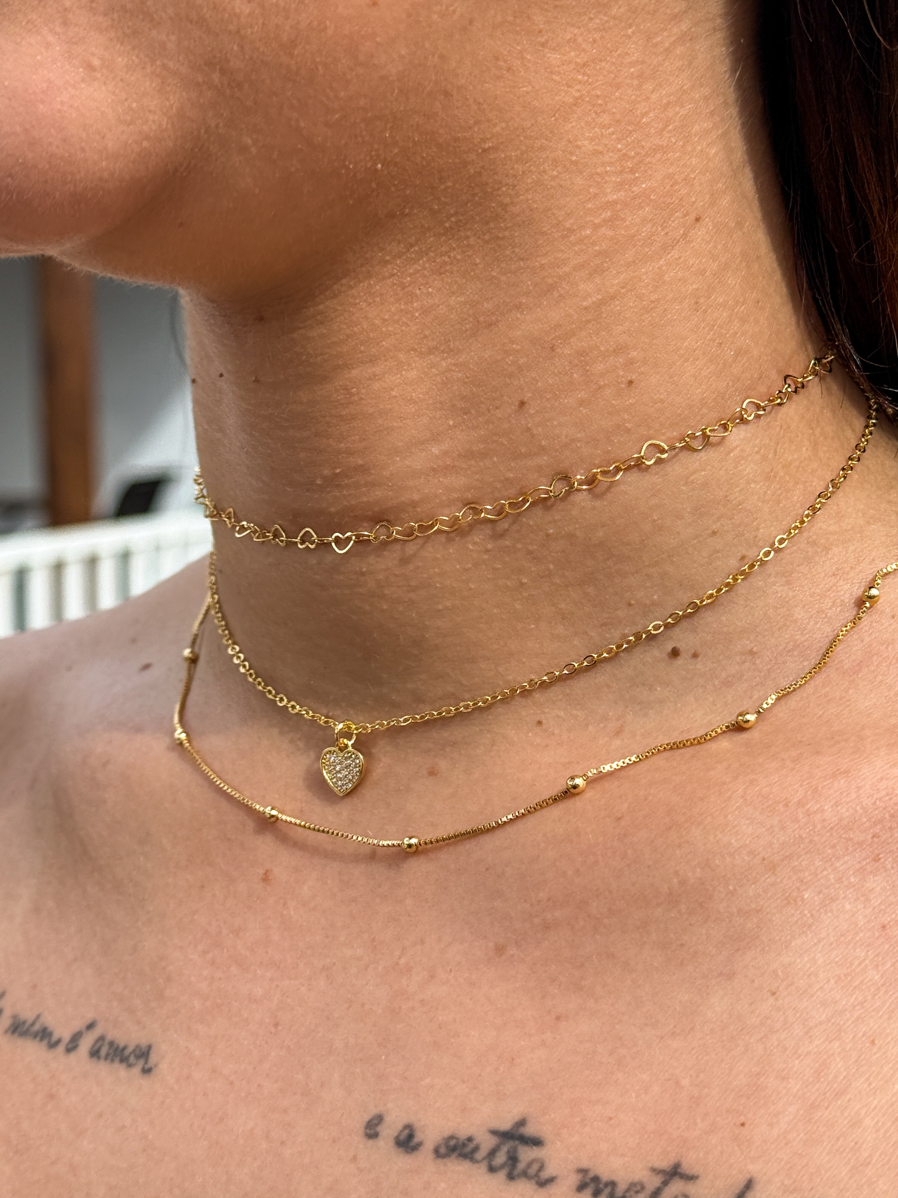 Colar Triplo Coração banhado a Ouro 18k