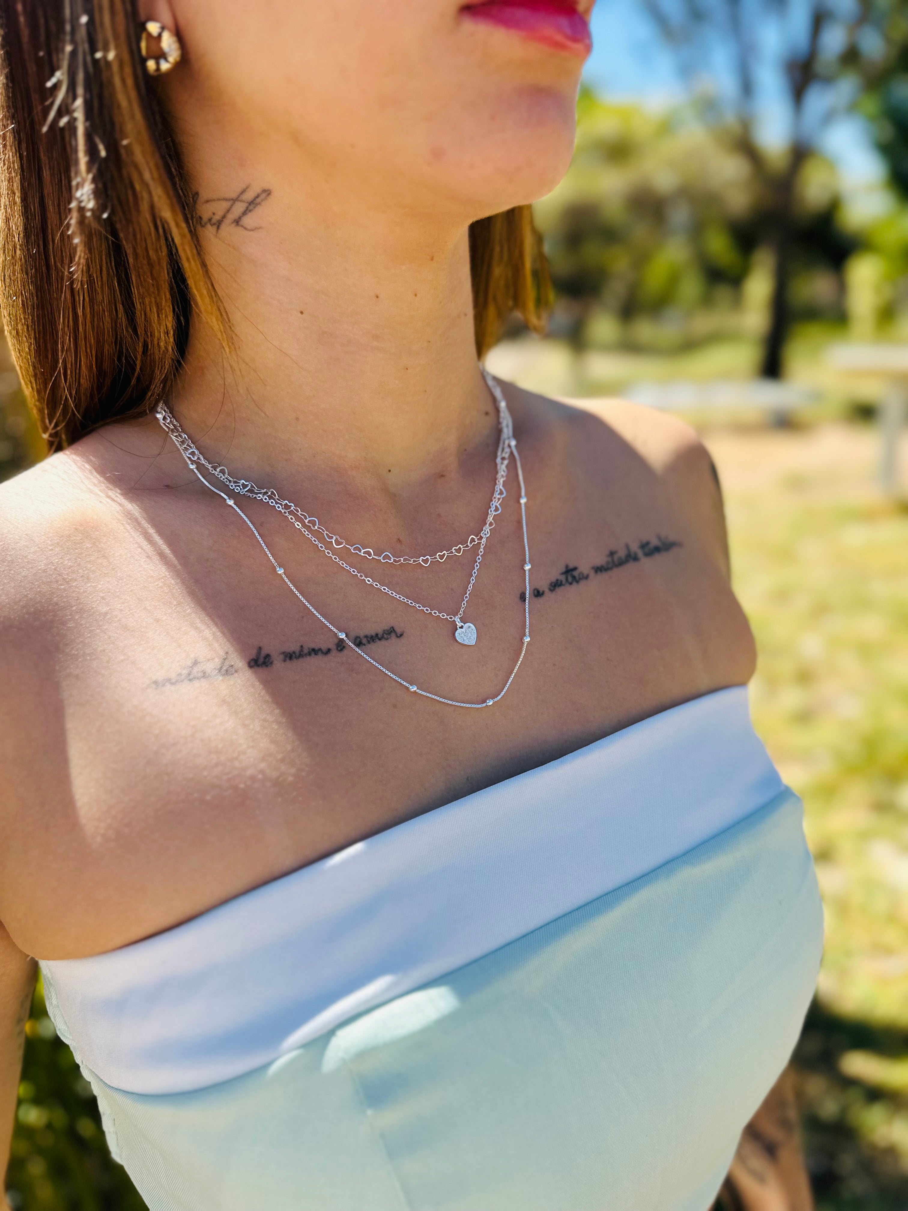 Colar Triplo Coração banhado a Prata