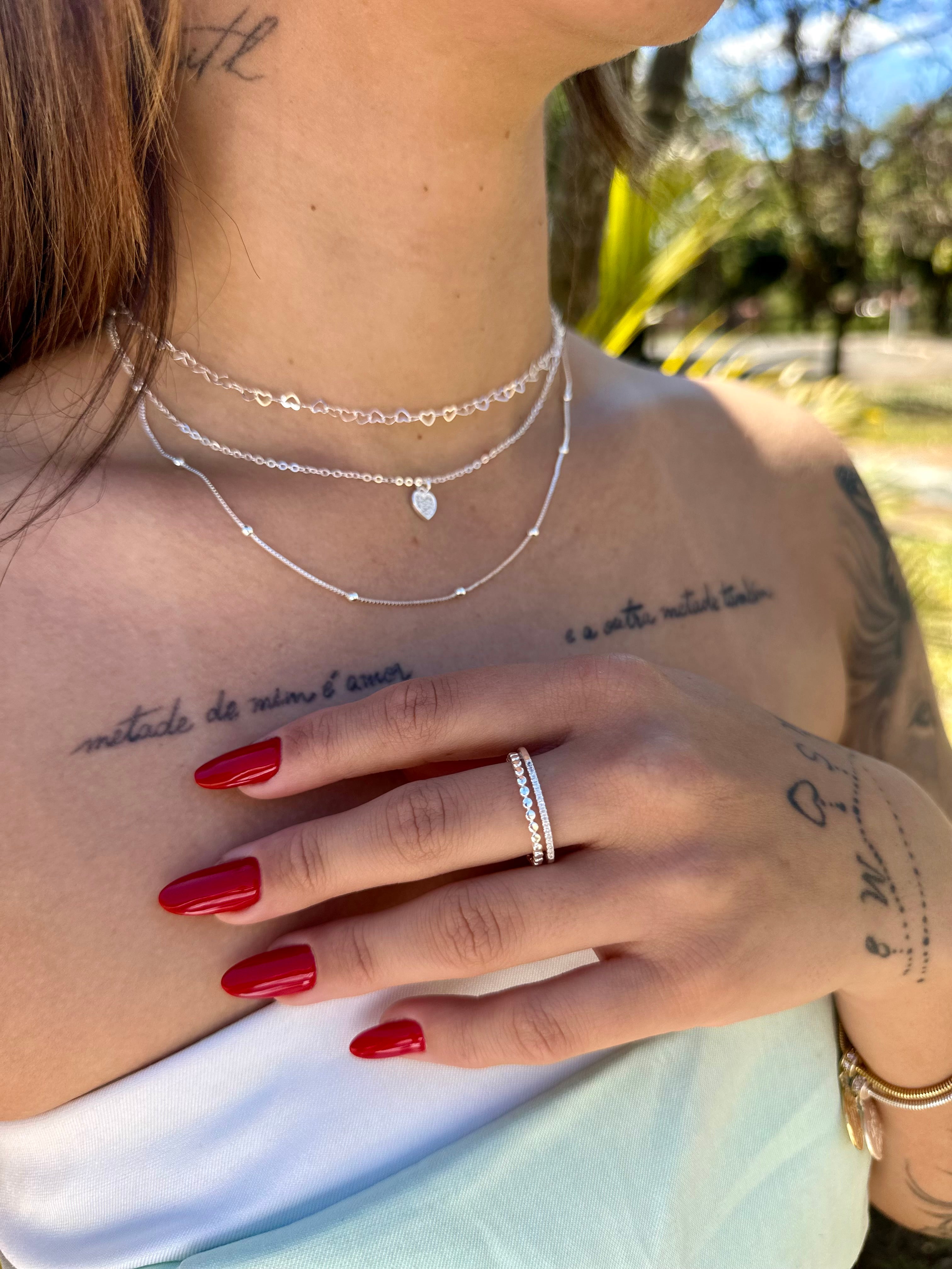 Anel Cravejado Dois Fios banhada a Prata