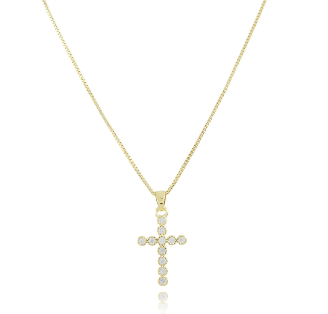 Colar Veneziana 50cm Pingente Cruz Cravejado banhado a Ouro 18k
