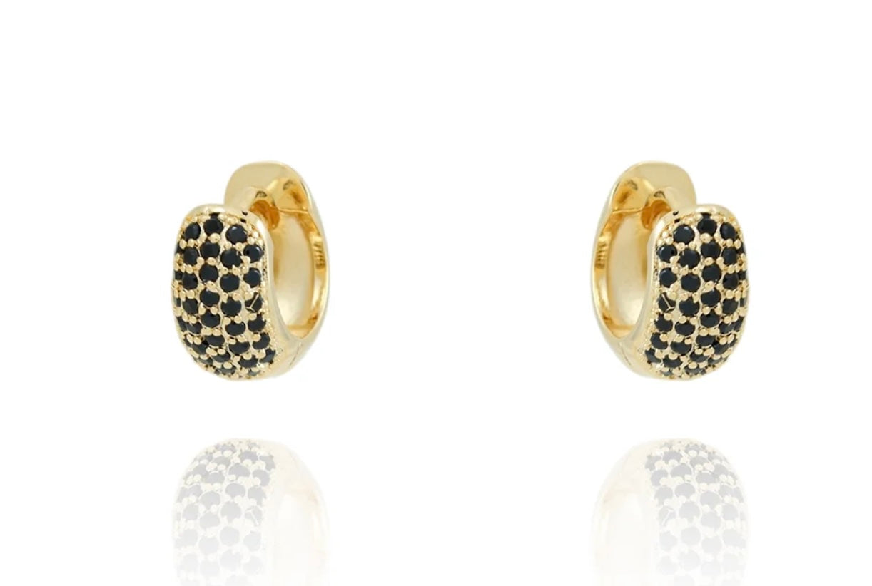 Brinco Argola Articulado Cravejado Preto banhado a Ouro 18k