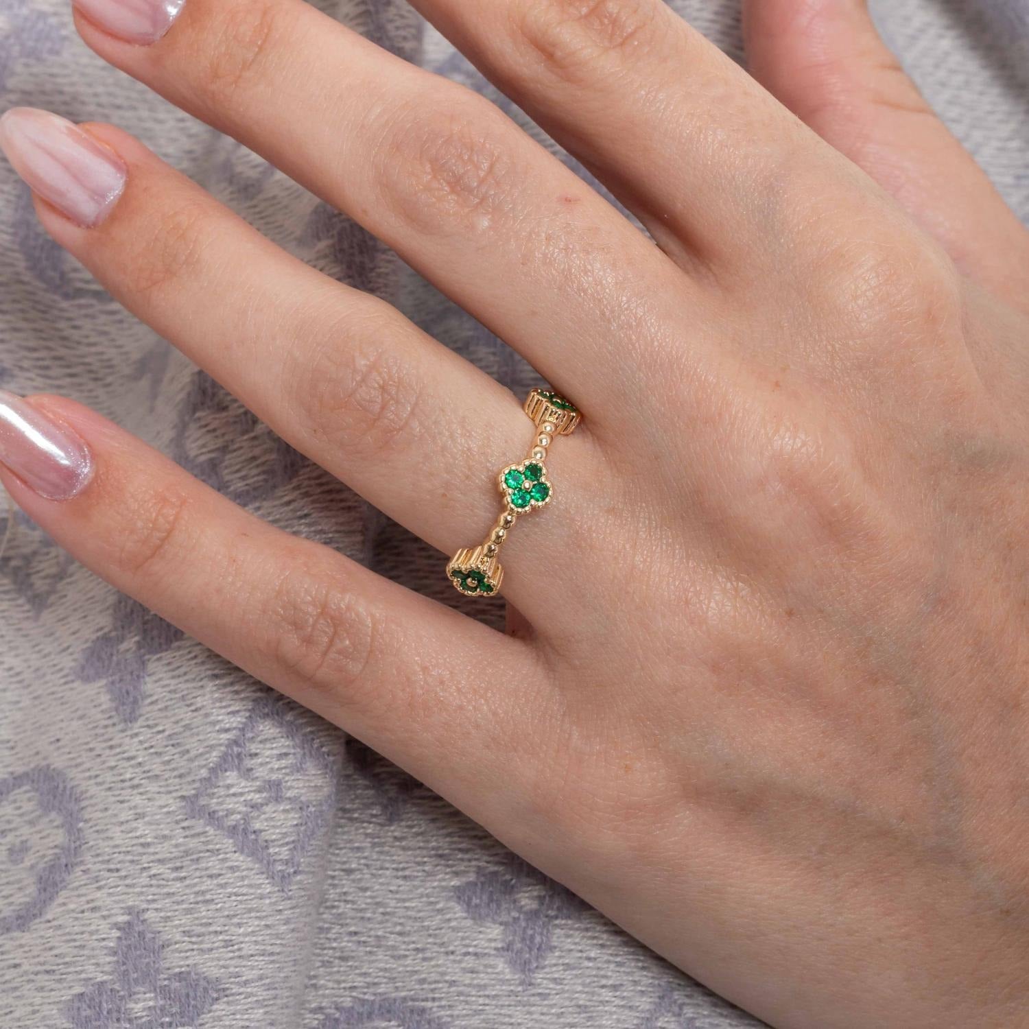 Anel Trevo Verde Ajustável banhado a Ouro 18k