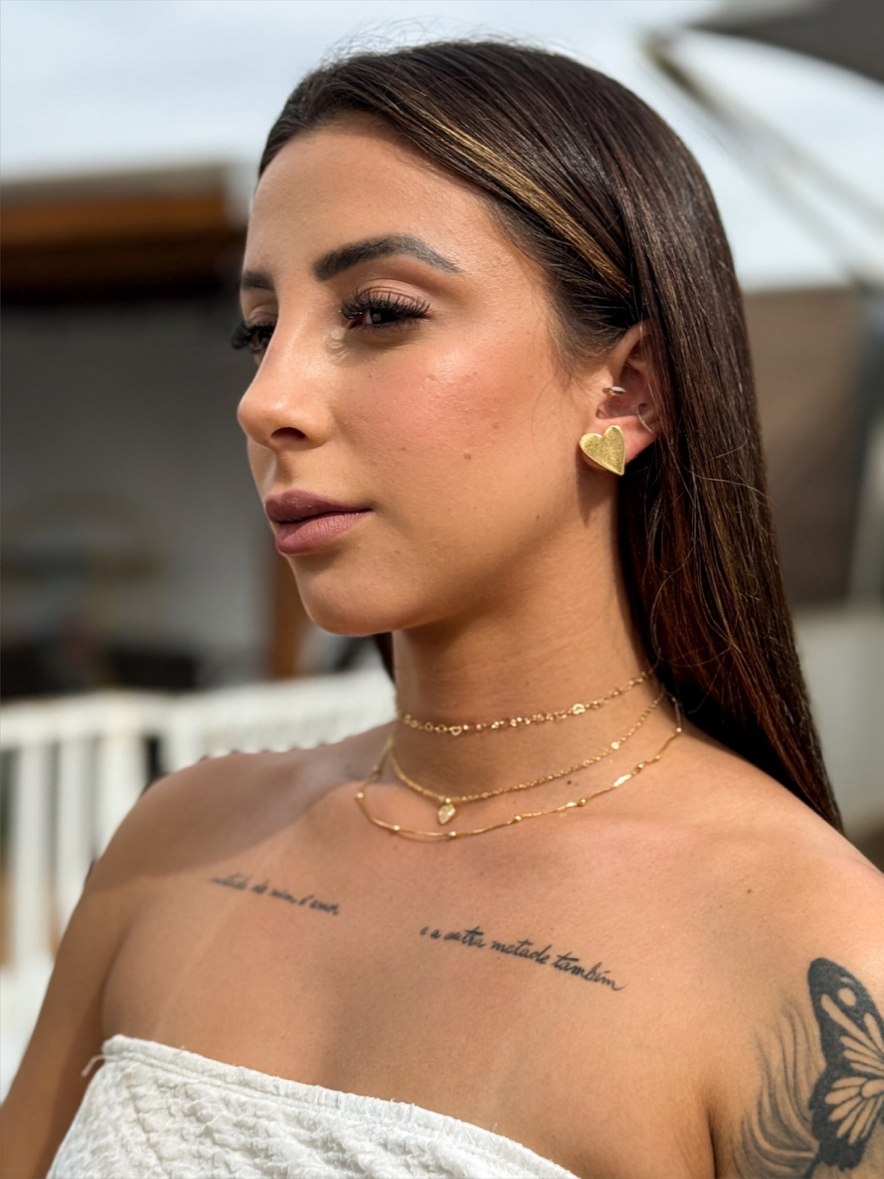 Brinco Pino Coração banhado a Ouro 18k