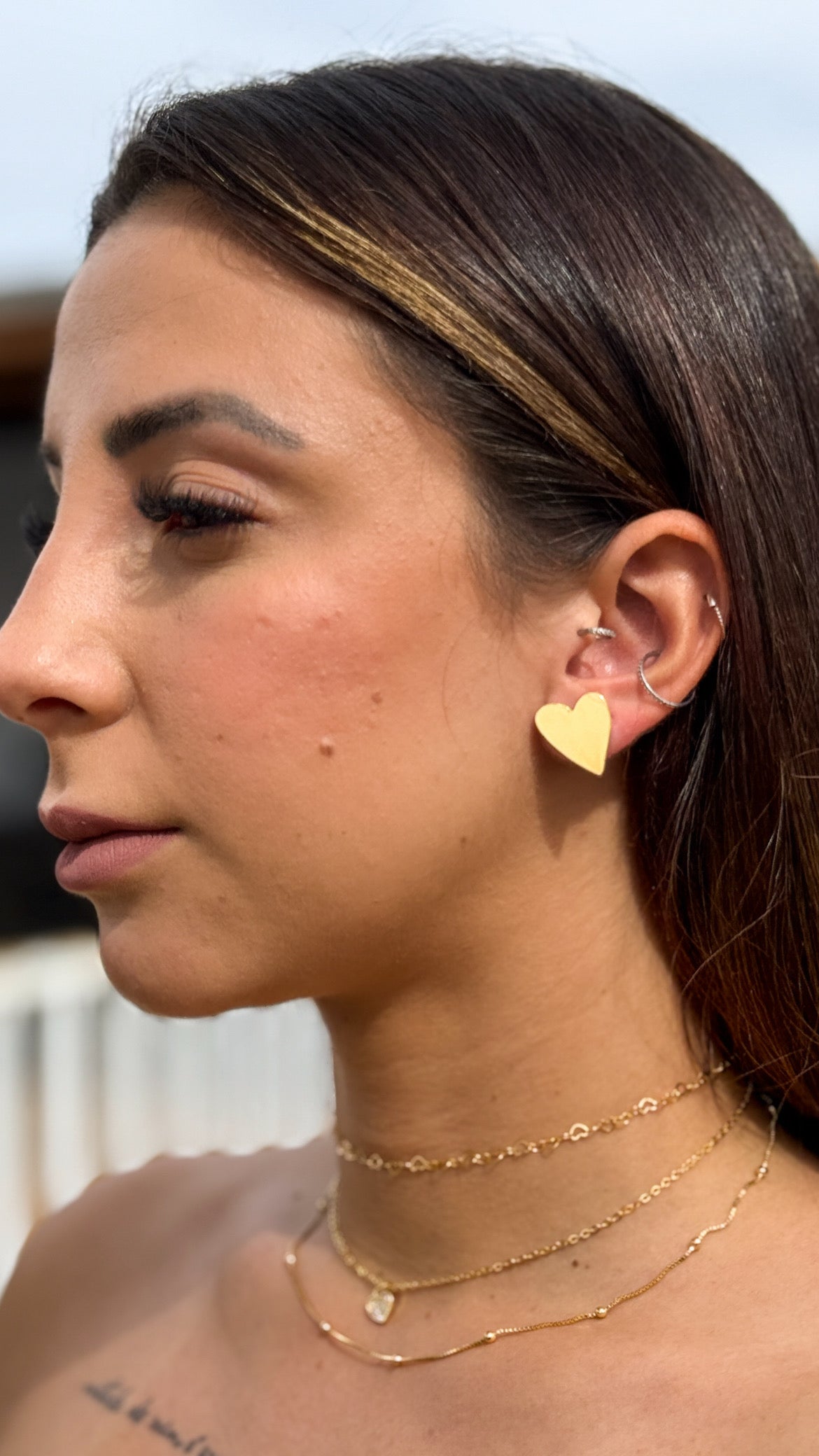 Brinco Pino Coração banhado a Ouro 18k