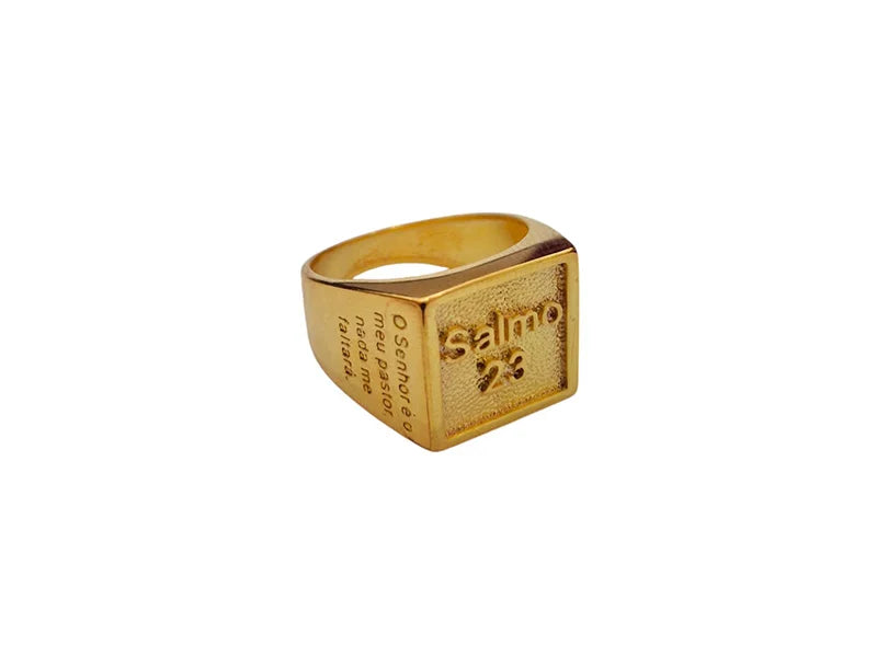 Anel “Salmos 23” banhado a ouro 18k